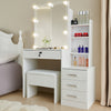 Large Dressing Table and Stool Set with LED Mirror Sliding Cabinet 4 Drawers