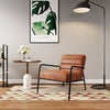 Vintage Faux Tan Leather Armchair Accent Chair Soft Seat Industrial Metal Frame