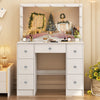 White Dressing Table LED Mirror 7 Drawers Vanity Makeup Desk Set Bedroom Girl