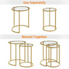 Round Nesting Side Table End Table with Metal Frame and Glass Top, Mustard Gold