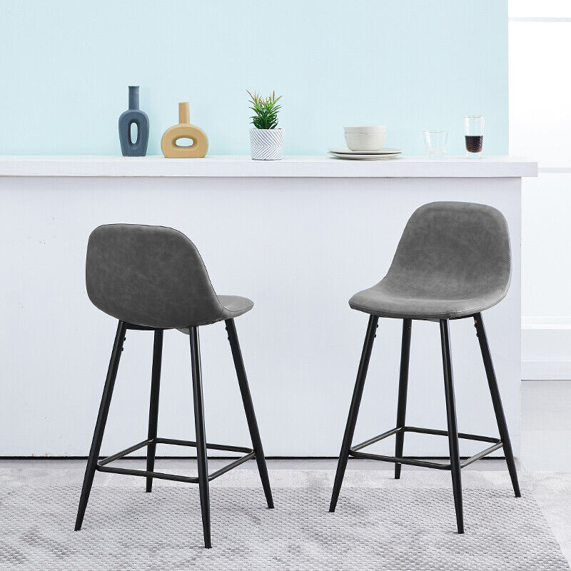 2X Bar Stools Fabric/Faux Leather Pub Chairs Breakfast Kitchen Metal Leg Modern