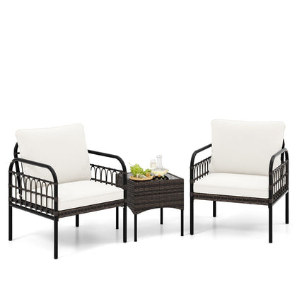 3 Pieces Rocking Bistro Set Outdoor Wicker Furniture Tempered Glass Coffee Table
