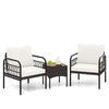 3 Pieces Rocking Bistro Set Outdoor Wicker Furniture Tempered Glass Coffee Table