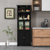 Floor Storage Organizer Kitchen Pantry Cupboard w/ Glass Doors-Black
