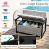 PE Rattan Deck Box Seat with Padded Cushion & Large Storage-Gray