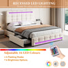 Upholstered Bed with LED Lights and 4 Storage Drawers Platform Bed Frame Beige