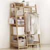 Bamboo Folding Clothes Rail 2 Tiers Hooks Bags Coat Stand Hanger Hallway Bedroom