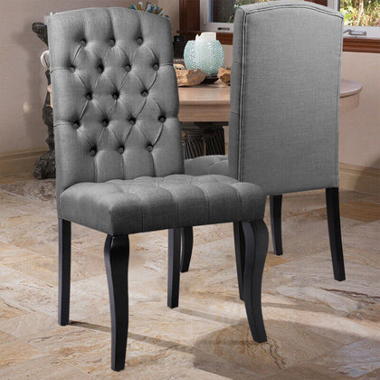 2x Linen Fabric Kitchen Dining Room Chairs Dinning Chair Padded Seat Wooden Legs