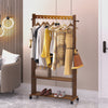 Bamboo Clothes Rail Garment Dress Hanging Hook Display Stand Shoe Rack on Wheels