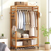 Clothes Rail Natural Bamboo Stand Coat Rack with Shoe Rack Wardrobe for Bedroom