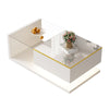 Coffee Table with LED Light & Glass Top White With Drawer Living Room Furniture