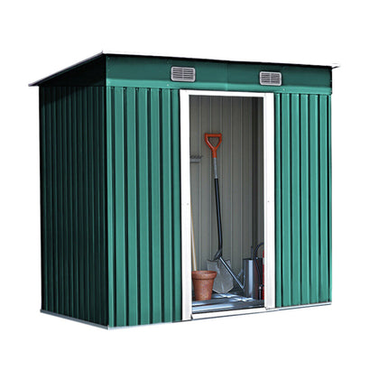 4x8FT Green Metal Garden Shed Storage Sheds Heavy Duty With Free Base Foundation