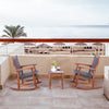 3 Pcs Outdoor Patio Rocking Chair Acacia Wood Rocker Side Table Set Brown