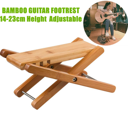 Bamboo Guitar Foot Stool Folding Musical Instrument Footrest 4 Adjustable Height