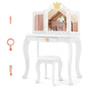 Kids Princess Vanity Table & Chair Set w/Pull-out Drawer & Stool-White
