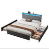 Upholstered Bed Frame Double Bed with Drawers Storage Headboard LED Lights Grey