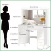 YAMISSI Vanity Dressing Makeup Table Set With LED Light Mirror Storage 7 Drawers