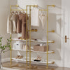 Large Industrial Pipe Clothes Rail Gold Garment Rack 3 Tier Wooden Shelf Closet