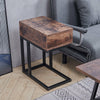 C-shaped End Table Sofa Side/Coffee/Snack Tables Frame Metal w/ Wood Drawer Top