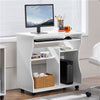 Computer Desk with Wheels & Shelves White MDF for Office Home PC Laptop Study