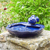 Solar Power Blue Fish Ceramic Outdoor Water Fountain Feature Ornament Bird Bath