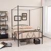 Double Size Metal Canopy Bed Frame 4-Poster Modern Platform Wooden Slat Support