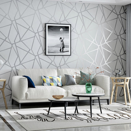10M Sliver Geometric Stripes Non-woven Wall Sticker Wallpaper Living Room Decor