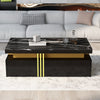 Coffee Table with Marble Pattern Top, Rectangular Tea Table With 2 Drawers Black