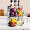 2 Tier Metal Wire Fruit Basket Bread Storage Vegetable Rack Countertop Basket UK