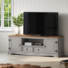 TV Unit Grey Pine 2 Drawer 2 Door Media Stand Cottage Style Wooden Cabinet Large