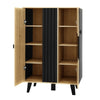 Modern Sideboard Display Cabinet w/ LED Lights & Glass Doors - Black/Wood, 80x40