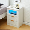 White LED Bedside Table 2 Drawers with Charging Station Nightstand Cabinet