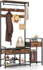 Hall Tree Coat Rack Shoe Storage Bench Lift Top Hooks Industrial Brown Steel