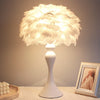 Fluffy Feather Shade Table Lamp White Lampshade Bedside Night Light Room Decor