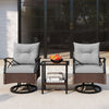 3 Piece Patio Swivel Rocker Set Wicker Rocking Chairs w/ Back Cushions