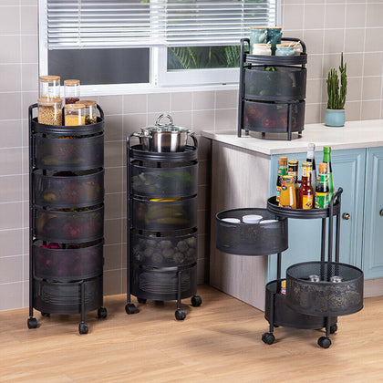 3-6Tier Kitchen Rotating Storage Trolley Cart Utility VegFruit Mobile Shelf Rack