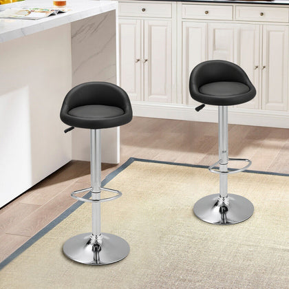 2x PU Leather Round Bar Stool Adjustable Swivel Pub Chair with Back Home Kitchen