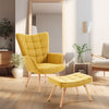 Fabric Armchair High Back Buttoned Upholstered Sofa Accent Chair with Foot Stool