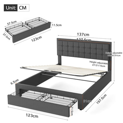 4ft6 Ottoman Storage Gas Lift panel Bed Frame Velvet Upholstered Double Size