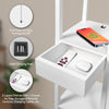 Floor Lamp with Storage Shelf Standing Light Linen Shade Bedroom Livingroom Wood
