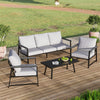 Metal Garden Furniture Set Corner Sofa Glass Table Patio 5 Seater Armchairs Sofa