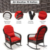 Outdoor Garden Rattan Furniture Set Wicker Metal Rocking Armchair w/Red Cushions
