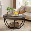 Round Coffee Table, Wooden 2-Tier Circle Coffee Table with Storage Shelves,Grey