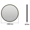 Black/Gold Round LED Bathroom Mirror With Warm Backlit Lights Clock Demister Pad