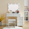 Dressing Table LED Lights Mirror Drawers Make up Desk Bedside Cabinet Stool Set