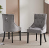 Set of 2 Tufted Dining Chairs With Arms - Studded Knocker Soft Velvet Fabric