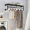 Thicken Metal Pipe Clothes Rack Wooden Clothes Hanger Shelf Holder Garment Rail