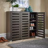 3 Door Shoe Storage Cabinet Dark Brown Wooden Rack Stand Cupboard Slatted Doors