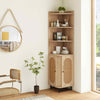 Space-saving Corner Shelf Bathroom PE Rattan Corner Cabinet-Natural