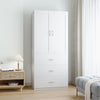 2 Door Wardrobe Double Wardrobe with 3 Drawers Storage Closet with Hanging Rail
